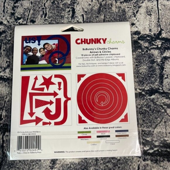 Bo Bunny CHIPBOARD stickers chunky charms Red Black Clear Arrows & Circles - Picture 11 of 12